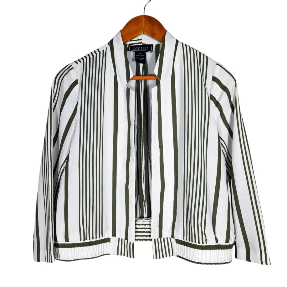 NYCC New York Clothing Co. Striped Blazer 3/4 Sleeves Cropped Green White PM